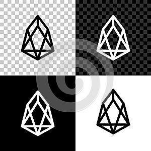 Cryptocurrency coin EOS icon isolated on black, white and transparent background. Physical bit coin. Digital currency