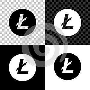 Cryptocurrency coin Litecoin LTC icon on black, white and transparent background. Physical bit coin. Digital currency