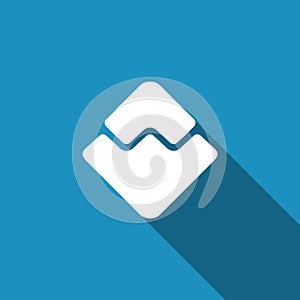 Cryptocurrency coin Waves icon isolated with long shadow. Physical bit coin. Digital currency. Altcoin symbol