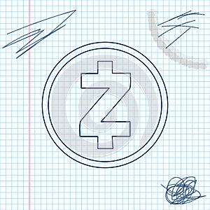 Cryptocurrency coin Zcash ZEC line sketch icon isolated on white background. Physical bit coin. Digital currency photo