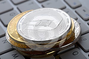 Cryptocurrency coins - Dinero and other close up