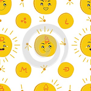Cryptocurrency coins seamless vector pattern