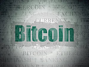 Cryptocurrency concept: Bitcoin on Digital Data Paper background