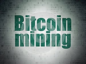 Cryptocurrency concept: Bitcoin Mining on Digital Data Paper background