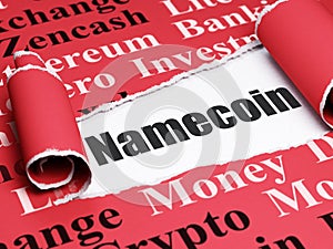 Cryptocurrency concept: black text Namecoin under the piece of torn paper