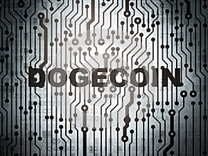 Cryptocurrency concept: circuit board with Dogecoin