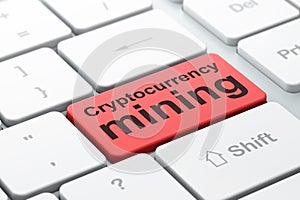 Cryptocurrency concept: Cryptocurrency Mining on computer keyboard background