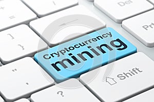 Cryptocurrency concept: Cryptocurrency Mining on computer keyboard background