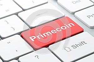 Cryptocurrency concept: Primecoin on computer keyboard background