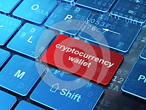 Cryptocurrency concept: Cryptocurrency Wallet on computer keyboard background