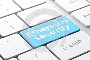 Cryptocurrency concept: Ethereum Security on computer keyboard background
