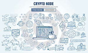 Cryptocurrency concept hand drawn doodle designs like: blockchains, software wallet etc