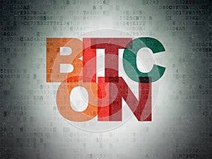 Cryptocurrency concept: Bitcoin on Digital Data Paper background