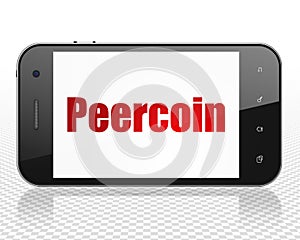 Cryptocurrency concept: Smartphone with Peercoin on display