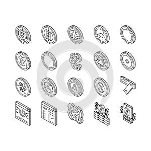 Cryptocurrency Digital Money isometric icons set vector