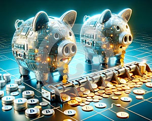 Cryptocurrency Digital Money Savings Circuit Board Electronics Online Savings Piggy Bank AI Generated