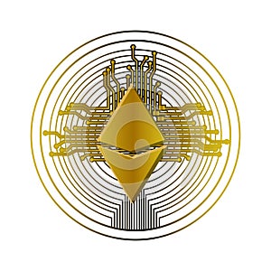 Cryptocurrency etherum coin with circuit lines