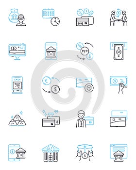 Cryptocurrency exchange linear icons set. Bitcoin, Ethereum, Ripple, Trading, Blockchain, Altcoins, Wallet line vector