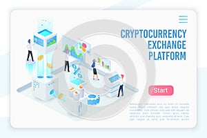 Cryptocurrency exchange platform landing page vector template