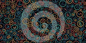 Cryptocurrency Financial Items. Altcoins Collection. Seamless Pattern Background