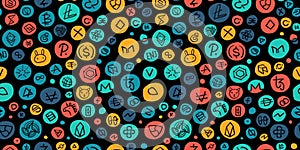 Cryptocurrency Financial Items. Altcoins Collection. Seamless Pattern Background