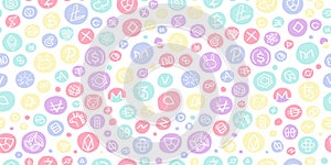 Cryptocurrency Financial Items. Altcoins Collection. Seamless Pattern Background