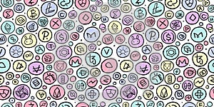 Cryptocurrency Financial Items. Altcoins Collection. Seamless Pattern Background