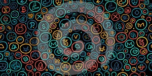 Cryptocurrency Financial Items. Altcoins Collection. Seamless Pattern Background photo