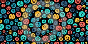 Cryptocurrency Financial Items. Altcoins Collection. Seamless Pattern Background photo
