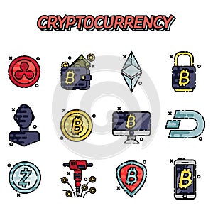 Cryptocurrency flat icons set