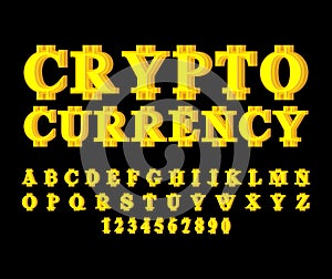 Cryptocurrency font. Bitcoin alphabet. Web money letter. Vector