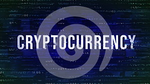 Cryptocurrency - Glitch Animated Buzzword with Binary in the Background