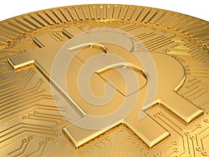 Cryptocurrency gold bitcoin - BTC. Macro 3d illustration.