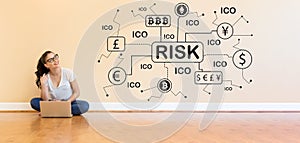 Cryptocurrency ICO risk theme with young woman