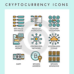 Cryptocurrency icons concept illustrations