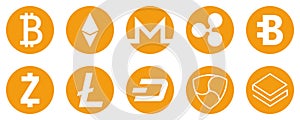 Cryptocurrency icons set for internet money. Blockchain based secure. Vector