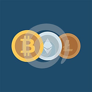Cryptocurrency icons set for internet money
