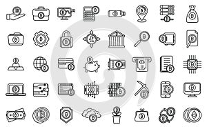 Cryptocurrency icons set outline vector. Blockchain ledger