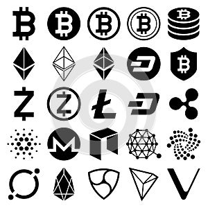 Cryptocurrency icons. Vector illustrations.