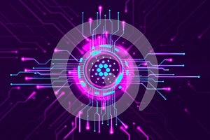 Decentralized finance and blockchain technology at the core of a digital network system.