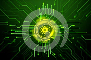 Decentralized finance and blockchain technology at the core of a digital network system.