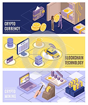 Cryptocurrency Isometric Banners Set