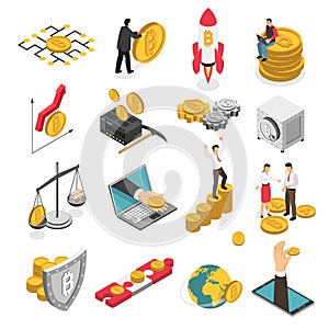 Cryptocurrency Isometric Icons Set