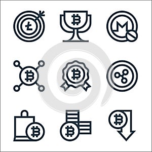 cryptocurrency line icons. linear set. quality vector line set such as bitcoin, bitcoin, shopping bag, bitcoin, reward, monero
