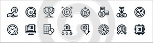 Cryptocurrency line icons. linear set. quality vector line set such as data encryption, pie chart, bitcoin, bitcoin, bitcoin
