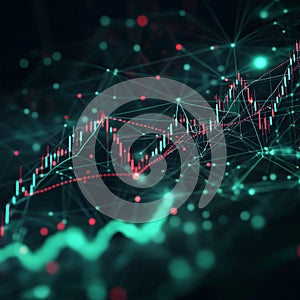 Cryptocurrency market analysis with digital graphs and blockchain data visualization