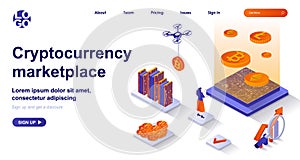 Cryptocurrency marketplace isometric landing page