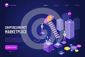 Cryptocurrency marketplace landing page vector template