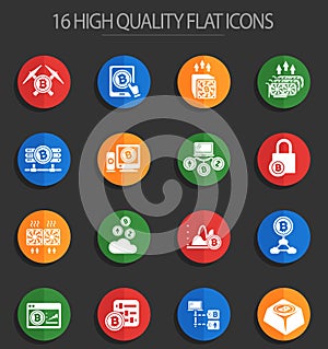 Cryptocurrency and mining 16 flat icons