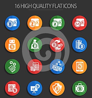 Cryptocurrency and mining 16 flat icons